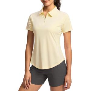 imageG Gradual Womens Golf Shirt Metal Zip Up Polo Short Sleeve Tennis Work Athletic Collared Top Quick Dry LightweightLight Yellow