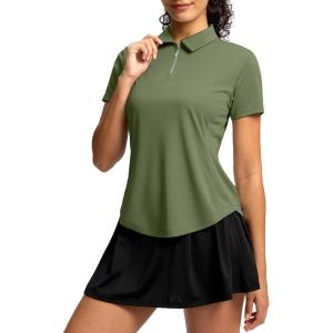 imageG Gradual Womens Golf Shirt Metal Zip Up Polo Short Sleeve Tennis Work Athletic Collared Top Quick Dry LightweightOlive