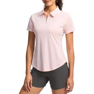 imageG Gradual Womens Golf Shirt Metal Zip Up Polo Short Sleeve Tennis Work Athletic Collared Top Quick Dry LightweightPink