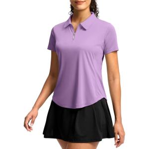 imageG Gradual Womens Golf Shirt Metal Zip Up Polo Short Sleeve Tennis Work Athletic Collared Top Quick Dry LightweightPurple
