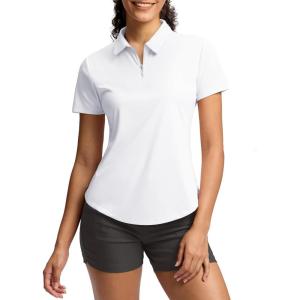 imageG Gradual Womens Golf Shirt Metal Zip Up Polo Short Sleeve Tennis Work Athletic Collared Top Quick Dry LightweightWhite