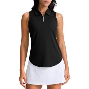 imageG Gradual Womens Golf Shirt Sleeveless Zip Up Polo Shirts for Women Collared Lightweight Tennis Athletic Tank TopBlack