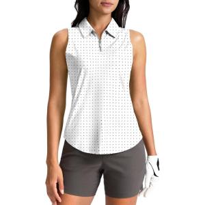 imageG Gradual Womens Golf Shirt Sleeveless Zip Up Polo Shirts for Women Collared Lightweight Tennis Athletic Tank TopBlack Dot
