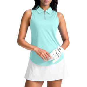 imageG Gradual Womens Golf Shirt Sleeveless Zip Up Polo Shirts for Women Collared Lightweight Tennis Athletic Tank TopLight Green