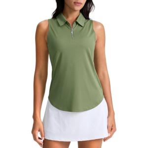 imageG Gradual Womens Golf Shirt Sleeveless Zip Up Polo Shirts for Women Collared Lightweight Tennis Athletic Tank TopOlive