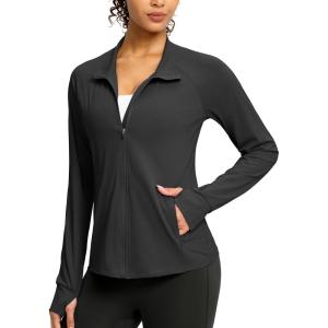 imageG Gradual Womens Lightweight Athletic Jacket Sun Protection UPF 50 Zip Up 4 Pockets Long Sleeve Shirts Workout RunningBlack