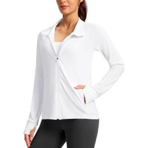 imageG Gradual Womens Lightweight Athletic Jacket Sun Protection UPF 50 Zip Up 4 Pockets Long Sleeve Shirts Workout RunningWhite