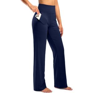 imageG Gradual Womens Yoga Pants Wide Leg wiht Pockets High Waist Stretch Loose Casual Lounge Sweatpants PetiteRegularTallDark Blue
