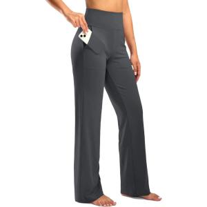 imageG Gradual Womens Yoga Pants Wide Leg wiht Pockets High Waist Stretch Loose Casual Lounge Sweatpants PetiteRegularTallDark Grey