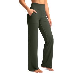 imageG Gradual Womens Yoga Pants Wide Leg wiht Pockets High Waist Stretch Loose Casual Lounge Sweatpants PetiteRegularTallDark Olive