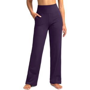 imageG Gradual Womens Yoga Pants Wide Leg wiht Pockets High Waist Stretch Loose Casual Lounge Sweatpants PetiteRegularTallDeep Purple