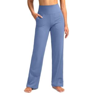imageG Gradual Womens Yoga Pants Wide Leg wiht Pockets High Waist Stretch Loose Casual Lounge Sweatpants PetiteRegularTallHaze Blue