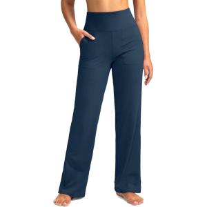 imageG Gradual Womens Yoga Pants Wide Leg wiht Pockets High Waist Stretch Loose Casual Lounge Sweatpants PetiteRegularTallIndigo
