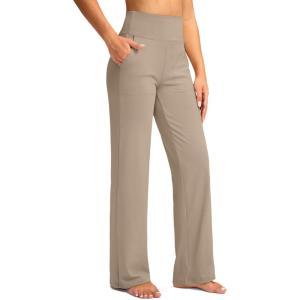 imageG Gradual Womens Yoga Pants Wide Leg wiht Pockets High Waist Stretch Loose Casual Lounge Sweatpants PetiteRegularTallKhaki