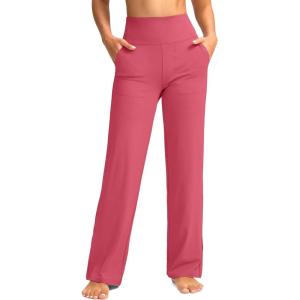imageG Gradual Womens Yoga Pants Wide Leg wiht Pockets High Waist Stretch Loose Casual Lounge Sweatpants PetiteRegularTallPink