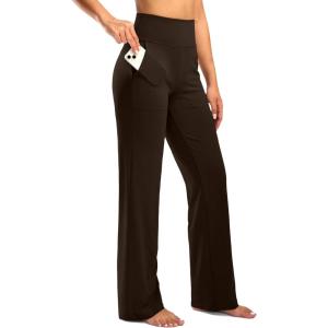 imageG Gradual Womens Yoga Pants Wide Leg wiht Pockets High Waist Stretch Loose Casual Lounge Sweatpants PetiteRegularTallReddish Brown