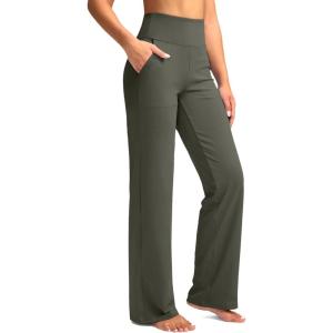 imageG Gradual Womens Yoga Pants Wide Leg wiht Pockets High Waist Stretch Loose Casual Lounge Sweatpants PetiteRegularTallSage Green