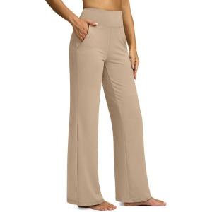 imageG Gradual Yoga Pants Women Wide Leg Dress Pants with Pockets High Waist Stretch PetiteRegularTall Casual Sweatpants WomenLight Khaki