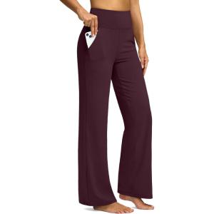 imageG Gradual Yoga Pants Women Wide Leg Dress Pants with Pockets High Waist Stretch PetiteRegularTall Casual Sweatpants WomenWine