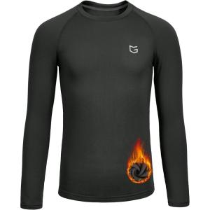 imageG Gradual Youth Boys Compression Thermal Shirt Long Sleeve Fleece Undershirt for Boy Football Baseball Soccer Base LayerDark Grey