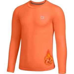 imageG Gradual Youth Boys Compression Thermal Shirt Long Sleeve Fleece Undershirt for Boy Football Baseball Soccer Base LayerOrange