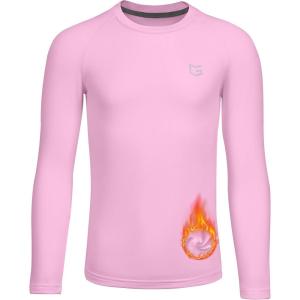 imageG Gradual Youth Boys Compression Thermal Shirt Long Sleeve Fleece Undershirt for Boy Football Baseball Soccer Base LayerPink