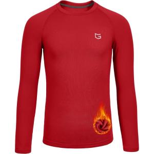 imageG Gradual Youth Boys Compression Thermal Shirt Long Sleeve Fleece Undershirt for Boy Football Baseball Soccer Base LayerRed