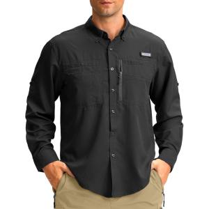 imageMens Long Sleeve Sun Protection Fishing Shirt with Zipper Pockets UPF 50 Lightweight Cool Sun Shirts for Men Hiking OutdoorBlack