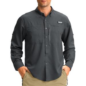 imageMens Long Sleeve Sun Protection Fishing Shirt with Zipper Pockets UPF 50 Lightweight Cool Sun Shirts for Men Hiking OutdoorDark Grey