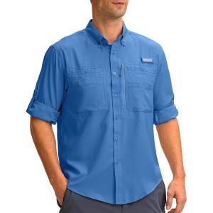 imageMens Long Sleeve Sun Protection Fishing Shirt with Zipper Pockets UPF 50 Lightweight Cool Sun Shirts for Men Hiking OutdoorDusty Blue
