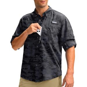 imageMens Long Sleeve Sun Protection Fishing Shirt with Zipper Pockets UPF 50 Lightweight Cool Sun Shirts for Men Hiking OutdoorGrey Camo