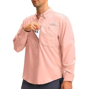 imageMens Long Sleeve Sun Protection Fishing Shirt with Zipper Pockets UPF 50 Lightweight Cool Sun Shirts for Men Hiking OutdoorLight Pink