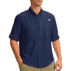 imageMens Long Sleeve Sun Protection Fishing Shirt with Zipper Pockets UPF 50 Lightweight Cool Sun Shirts for Men Hiking OutdoorNavy