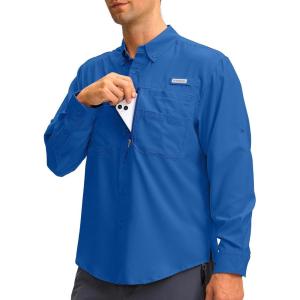 imageMens Long Sleeve Sun Protection Fishing Shirt with Zipper Pockets UPF 50 Lightweight Cool Sun Shirts for Men Hiking OutdoorVivid Blue