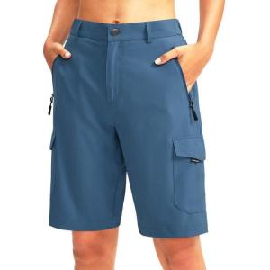 imageWomens 10quot Hiking Golf Long Shorts with 5 Pockets Knee Length Lightweight Quick Dry Cargo Bermuda Shorts for WomenSlate Blue