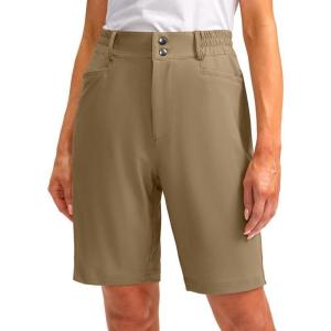 imageWomens Golf Hiking Shorts 9quot Stretch Quick Dry Cargo Bermuda Long Shorts Knee Length with Pockets for Women