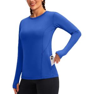 imageWomens Thermal Fleece Tops Long Sleeve Workout Shirts Running Athletic Base Layer with Thumb Holes Zipper PocketRoyal Blue