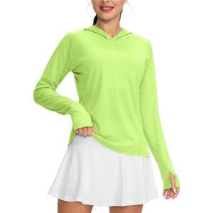 imageWomens UPF 50 Sun Protection Shirt Long Sleeve Lightweight Hoodie UV Shirts for Women Hiking Fishing OutdoorFluorescent Green