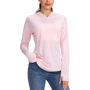imageWomens UPF 50 Sun Protection Shirt Long Sleeve Lightweight Hoodie UV Shirts for Women Hiking Fishing OutdoorSeashell Pink