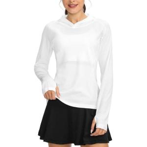 imageWomens UPF 50 Sun Protection Shirt Long Sleeve Lightweight Hoodie UV Shirts for Women Hiking Fishing OutdoorWhite