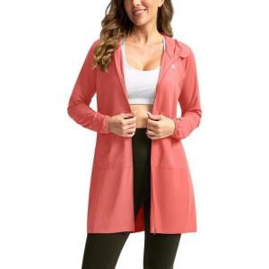 imageWomens UPF 50 Swim Cover Up Sun Protection Hoodie Long Jacket SPF Lightweight Beach Cover Ups for WomenCoral