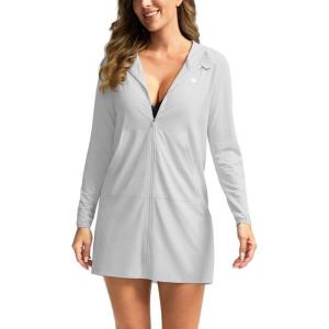 imageWomens UPF 50 Swim Cover Up Sun Protection Hoodie Long Jacket SPF Lightweight Beach Cover Ups for WomenLight Grey