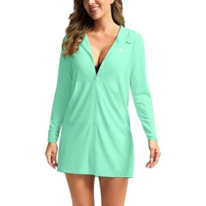 imageWomens UPF 50 Swim Cover Up Sun Protection Hoodie Long Jacket SPF Lightweight Beach Cover Ups for WomenMint Green