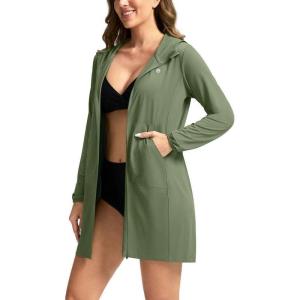 imageWomens UPF 50 Swim Cover Up Sun Protection Hoodie Long Jacket SPF Lightweight Beach Cover Ups for WomenOlive
