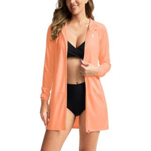imageWomens UPF 50 Swim Cover Up Sun Protection Hoodie Long Jacket SPF Lightweight Beach Cover Ups for WomenOrange