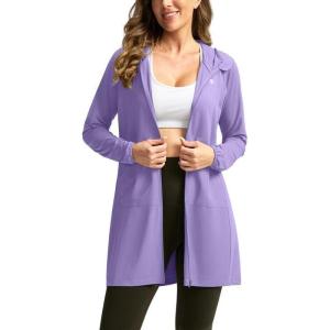imageWomens UPF 50 Swim Cover Up Sun Protection Hoodie Long Jacket SPF Lightweight Beach Cover Ups for WomenPurple