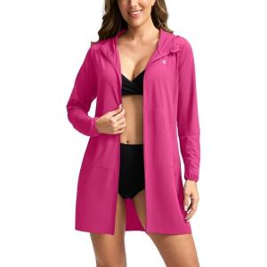 imageWomens UPF 50 Swim Cover Up Sun Protection Hoodie Long Jacket SPF Lightweight Beach Cover Ups for WomenRose