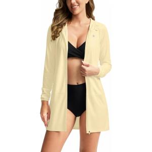 imageWomens UPF 50 Swim Cover Up Sun Protection Hoodie Long Jacket SPF Lightweight Beach Cover Ups for WomenYellow