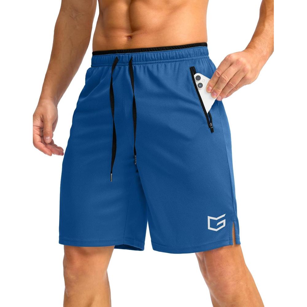 imageG Gradual Mens Gym Shorts wtih Zipper Pocket 9quot Athletic Basketball Mesh Shorts for Men Workout Quick Dry LightiweightVintage Blue