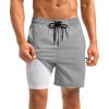 imageG Gradual Mens Swim Trunks with Compression Liner 5 inch Inseam Quick Dry Bathing Suits with Zipper PocketNo Thigh ChafingLight Grey
